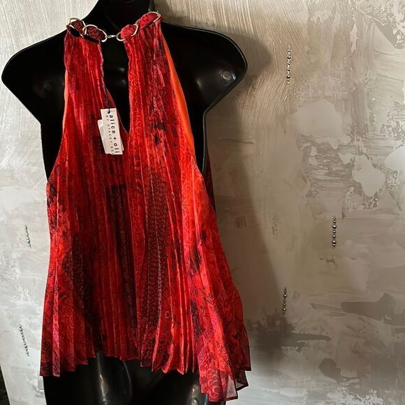 ALICE + Olivia Holiday Halter Top Chaineck Pleated vibrant Md fits Sm-Lg NWT - Picture 14 of 17